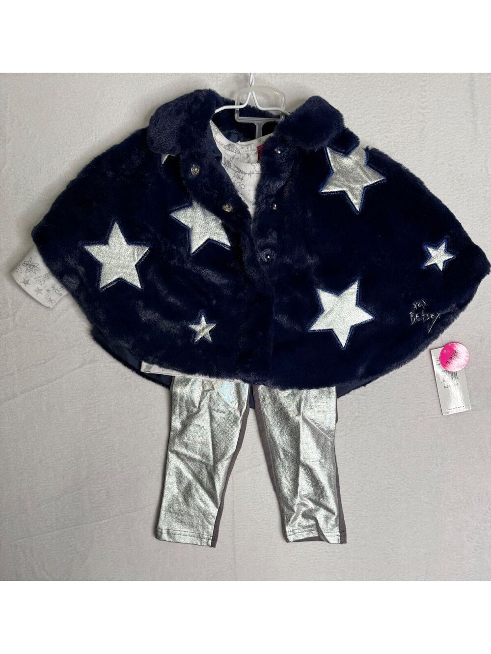 NWT Betsey Johnson Baby 3 Piece Star Cape Set Navy Silver 18M MSRP $62